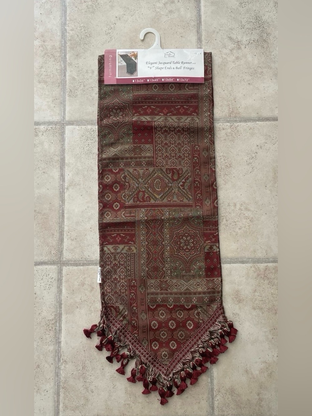Elegant Red Paisley Table Runner with Tassel Fringe